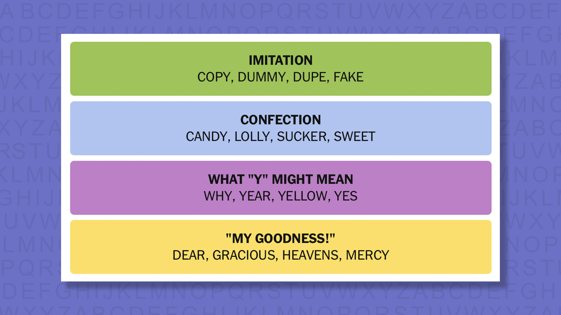 Ответы NYT Connections для игры 913 на фиолетовом фоне