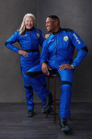 Record-setting NS-19 astronauts Laura Shepard Churchley, the first daughter of a U.S. astronaut to fly into space, and Michael Strahan, the tallest person in space.