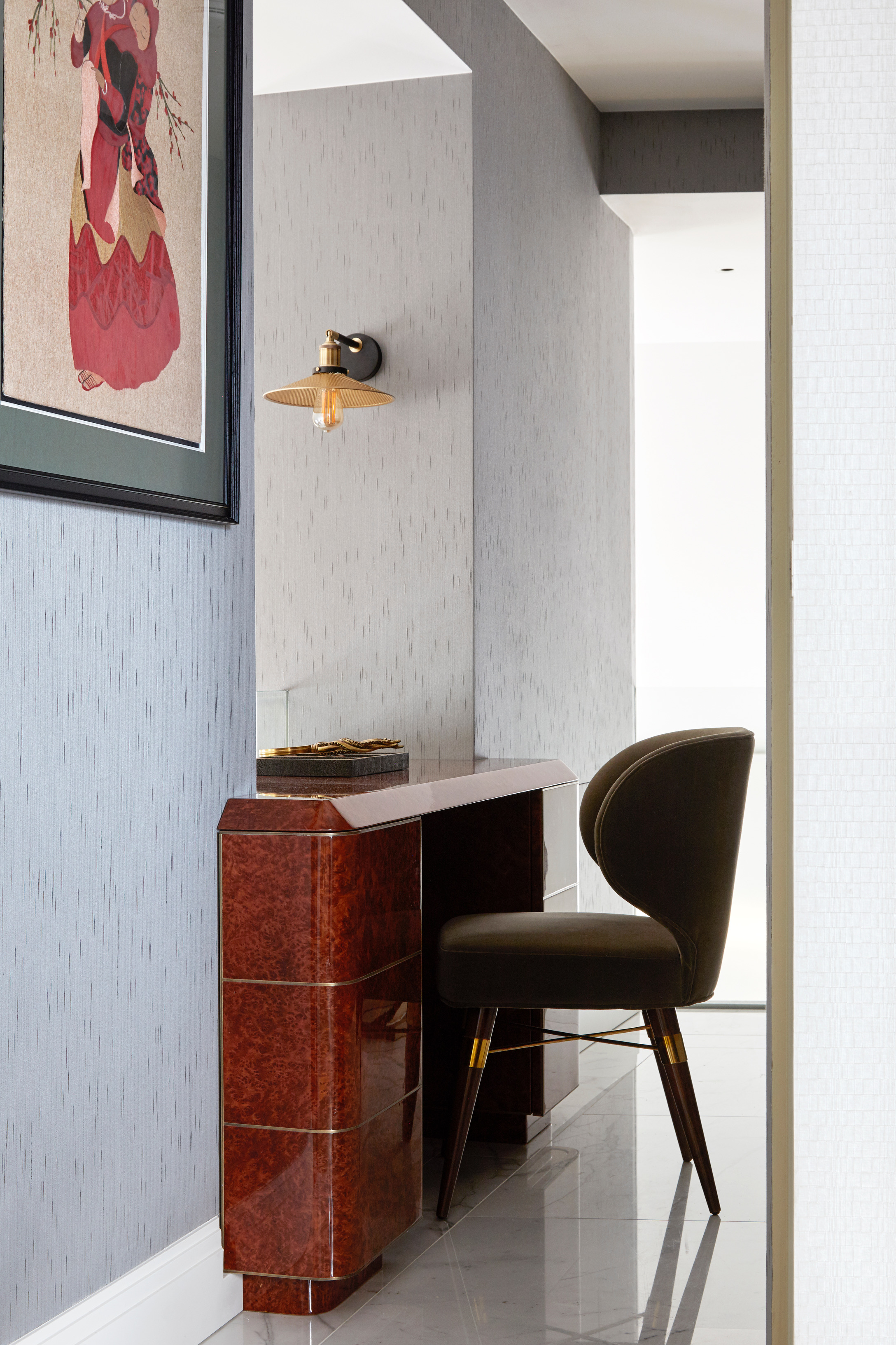 Small bedroom with sleek wooden desk