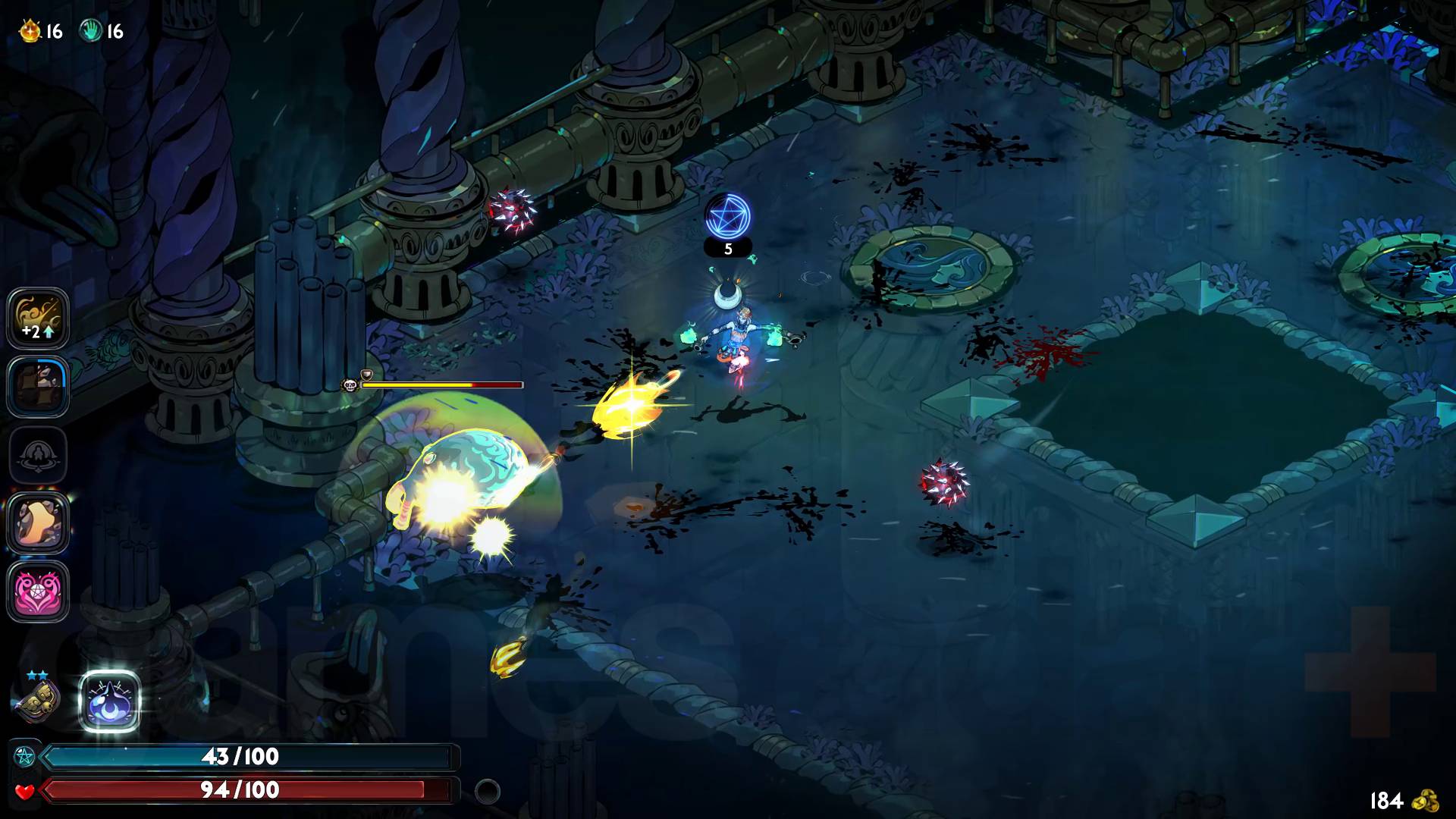 Hades 2 Weapons umbral flames firing at hippo