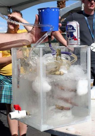 An entry in the beer cooling contest. Every year, teams try to cool an ambient temperature beer to almost freezing level. Teams are judged on speed and lowest temperature (without forming ice).