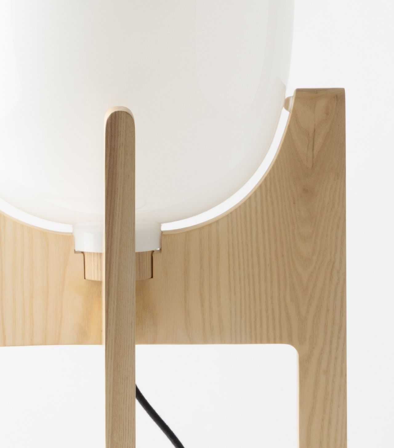 handblown glass floor lamp on solid wood base