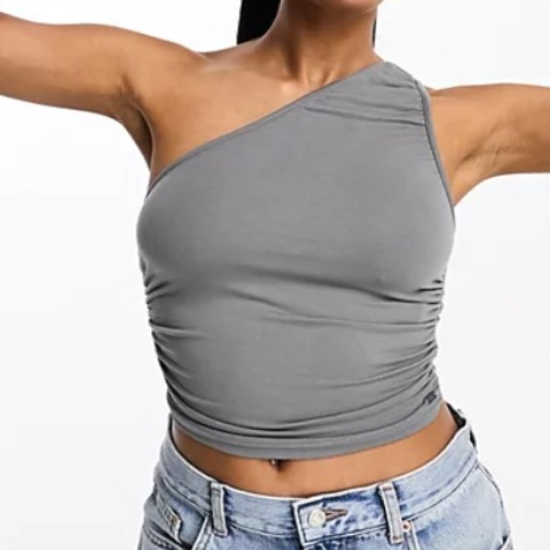Pull&Bear ruched asymmetric crop top 