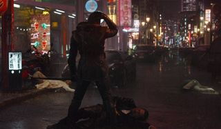 Hiroyuki Sanada at the feet of Ronin in Avengers: Endgame