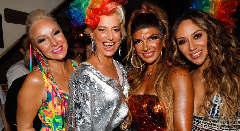 Margaret Joseph, Dorinda Medley, Teresa Guidice and Melissa Gorja pose at the Long Hall Tarven before the World Pride Parade on June 30, 2019 in New York City, Real Housewives All Stars