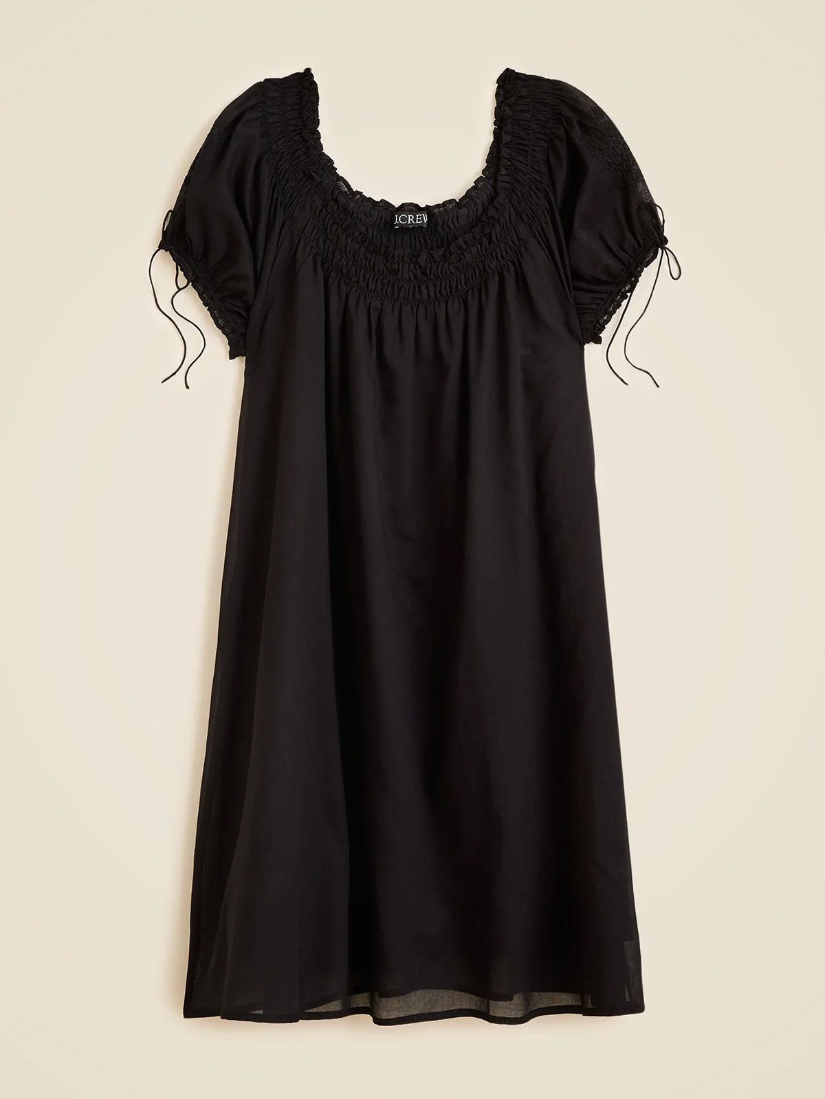 Smocked Puff-Sleeve Mini Dress in Cotton Voile