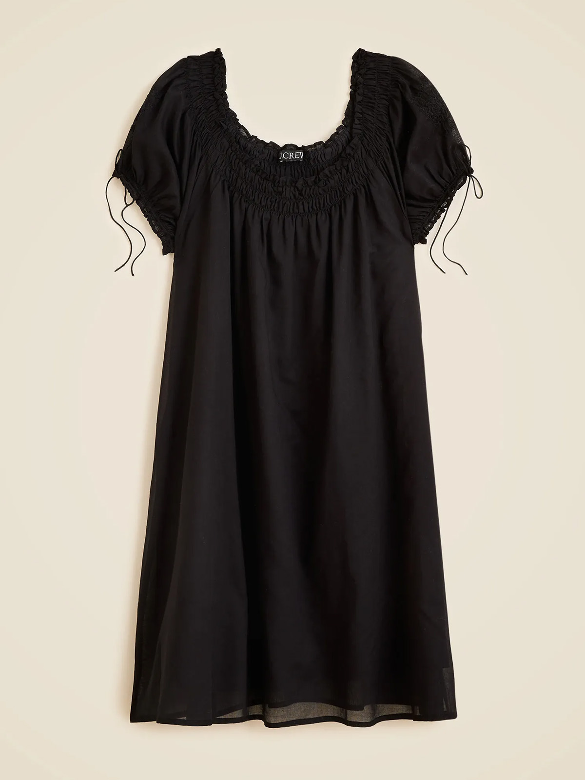 Smocked Puff-Sleeve Mini Dress in Cotton Voile