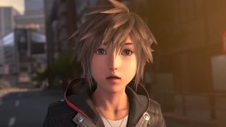 Sora looks shocked in a Kingdom Hearts 4 trailer screenshot.