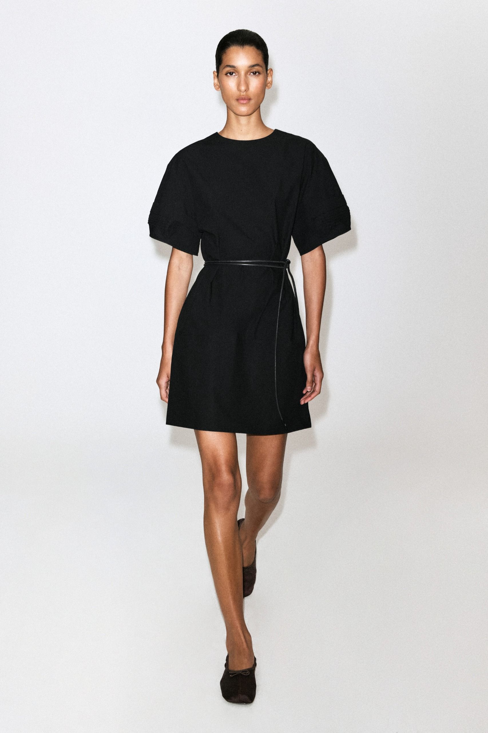 Pintucked Cotton Mini Dress