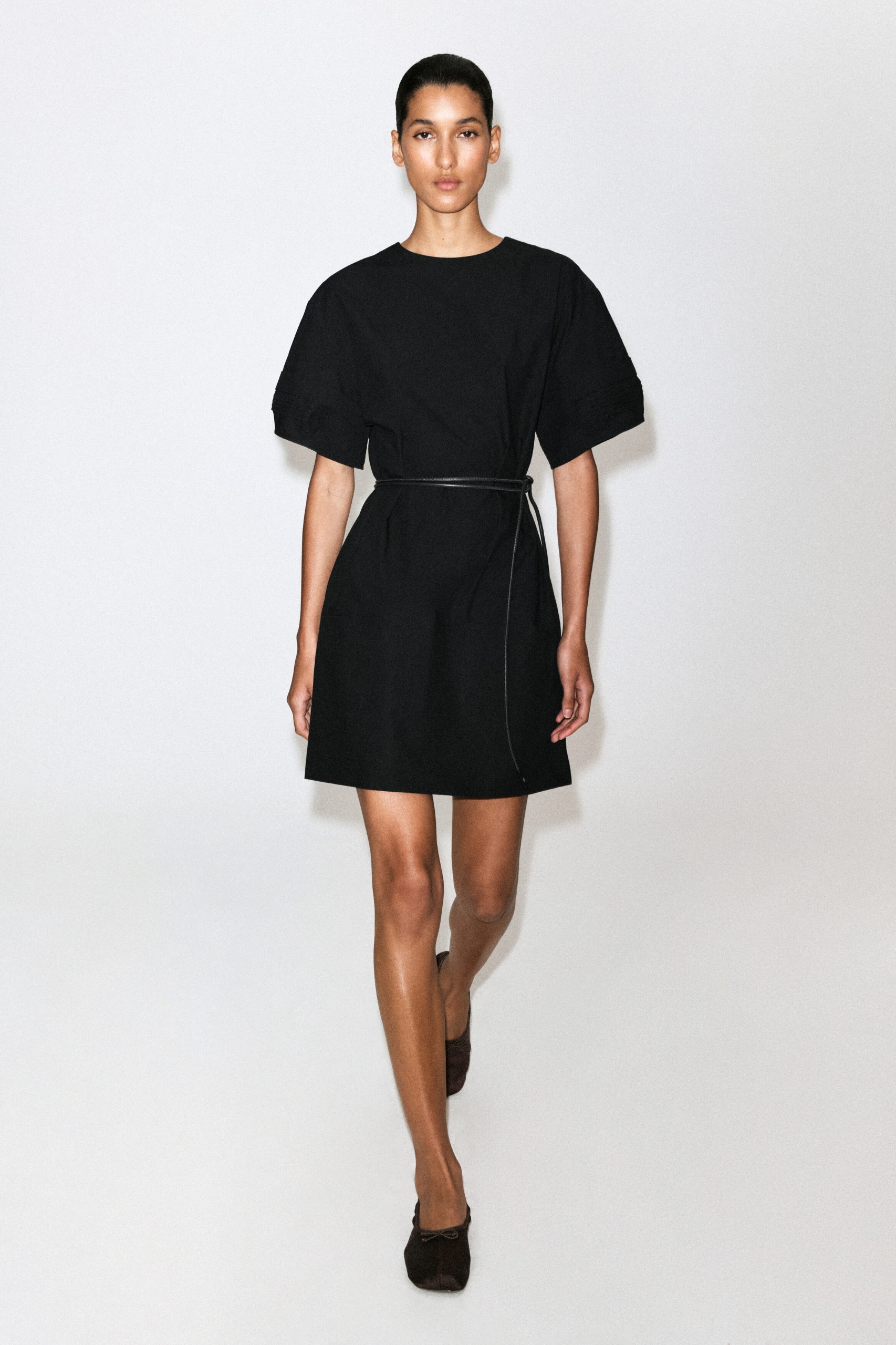 Pintucked Cotton Mini Dress