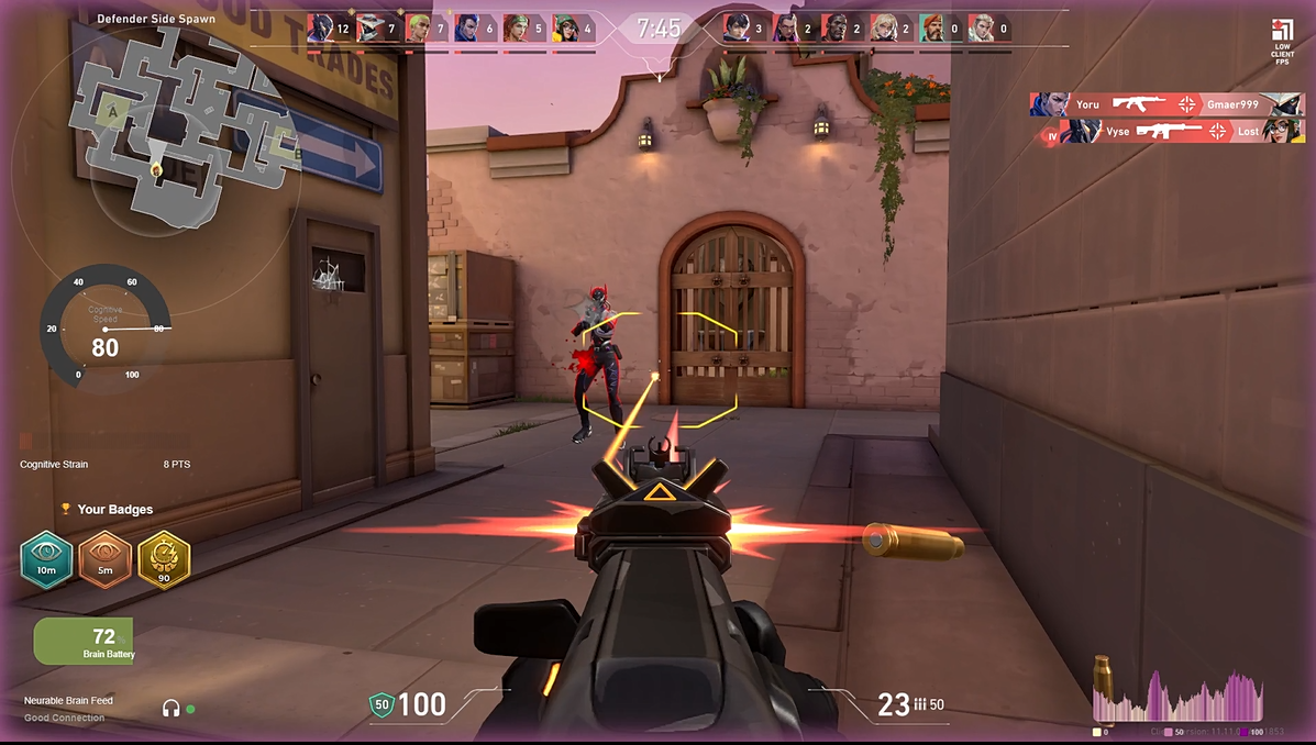 A video game with overlays showing the brain's state