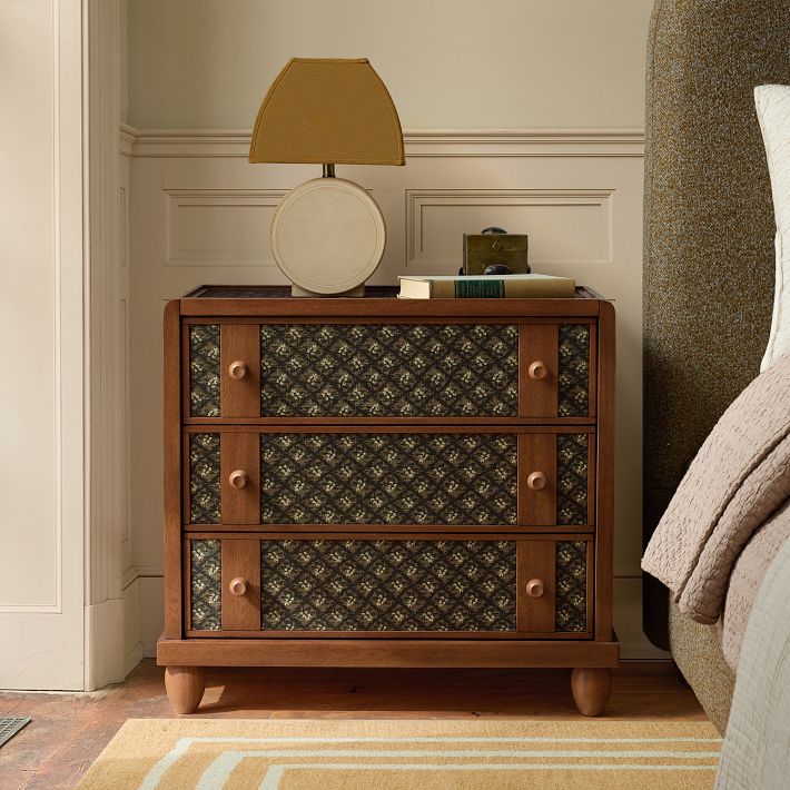 Pierce &amp;amp; Ward 3-Drawer Fabric Inlay Grand Nightstand (28")