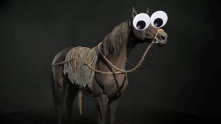 Diablo 4 horse close up with googly eyes photoshopped over it