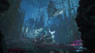 Clair Obscur Expedition 33 art influences; watery scenes from a fantasy video game, showing colourful coral and mines and creatures