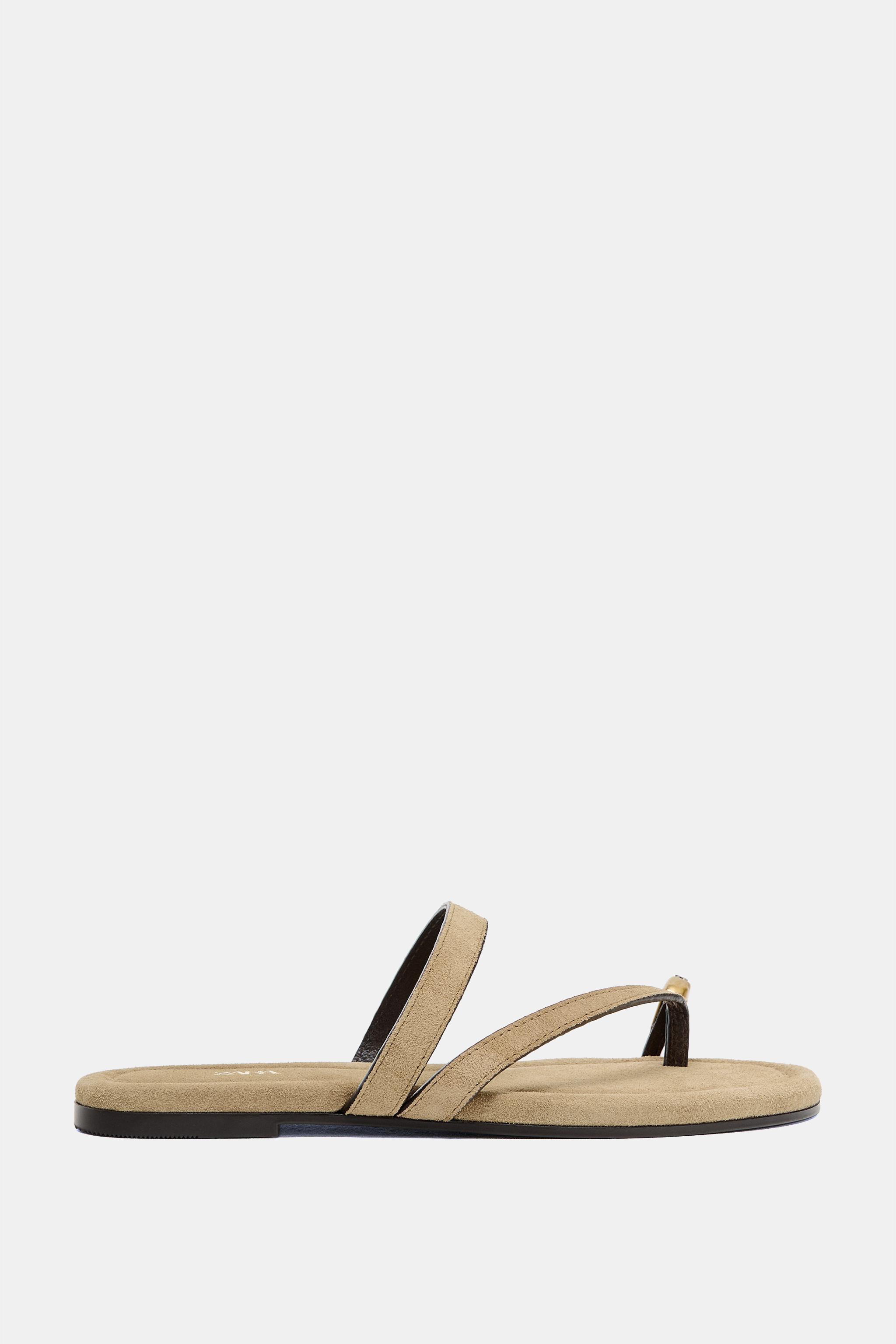 Flat Split Suede Sandals With Appliqu&amp;Eacute;