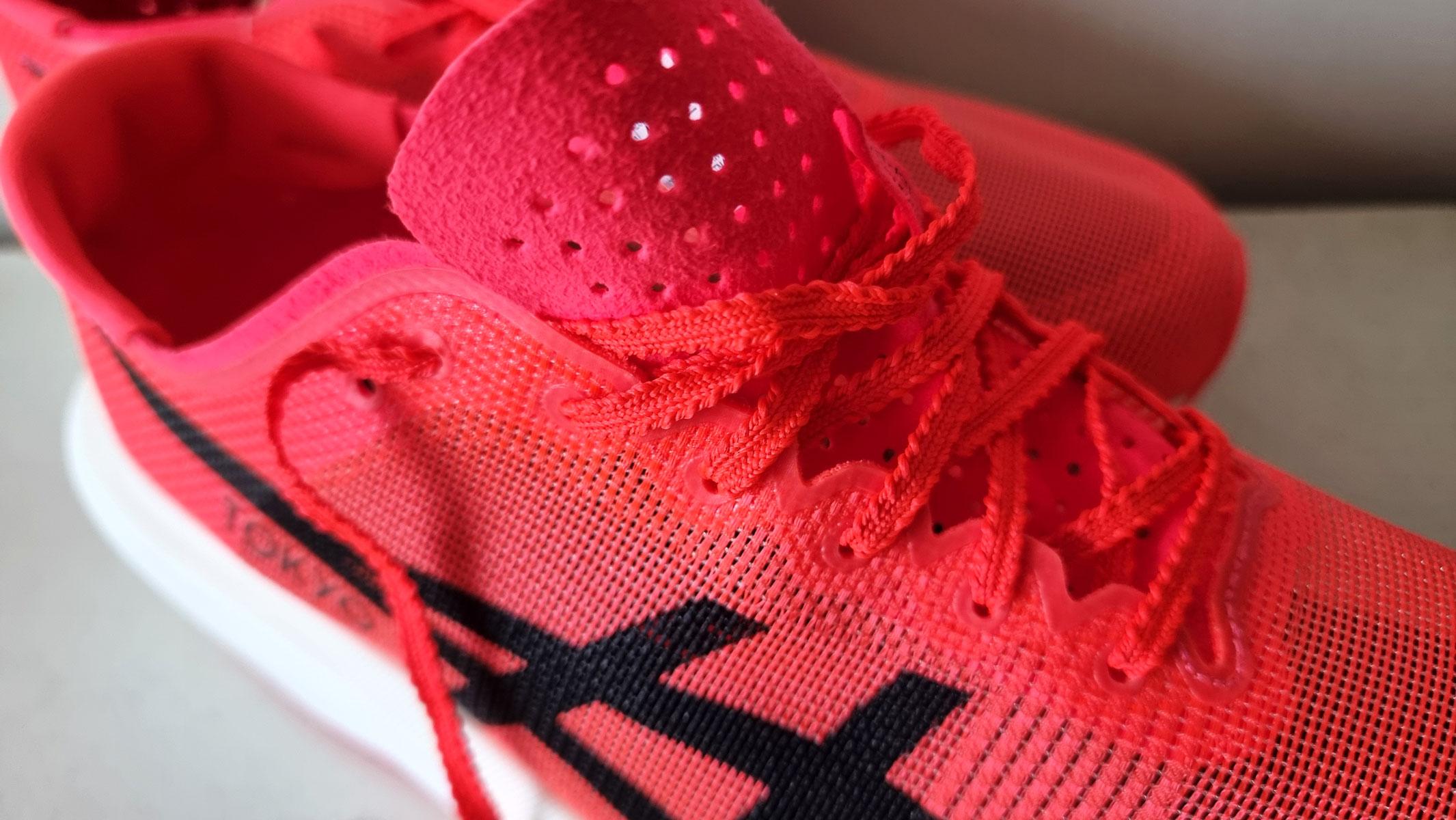 A picture of our reviewer's Asics Metaspeed Sky Tokyo running shoes