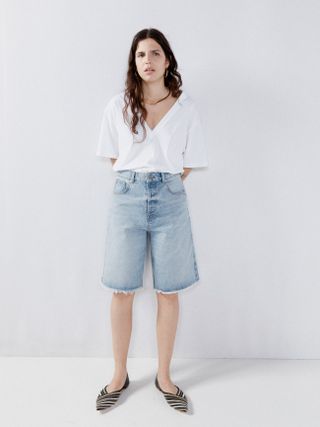 90s Longline Organic Cotton Denim Shorts