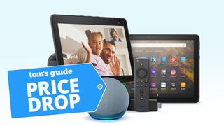A photo of Amazon Echo Dot, Fire TV Stick, and Fire Tablet