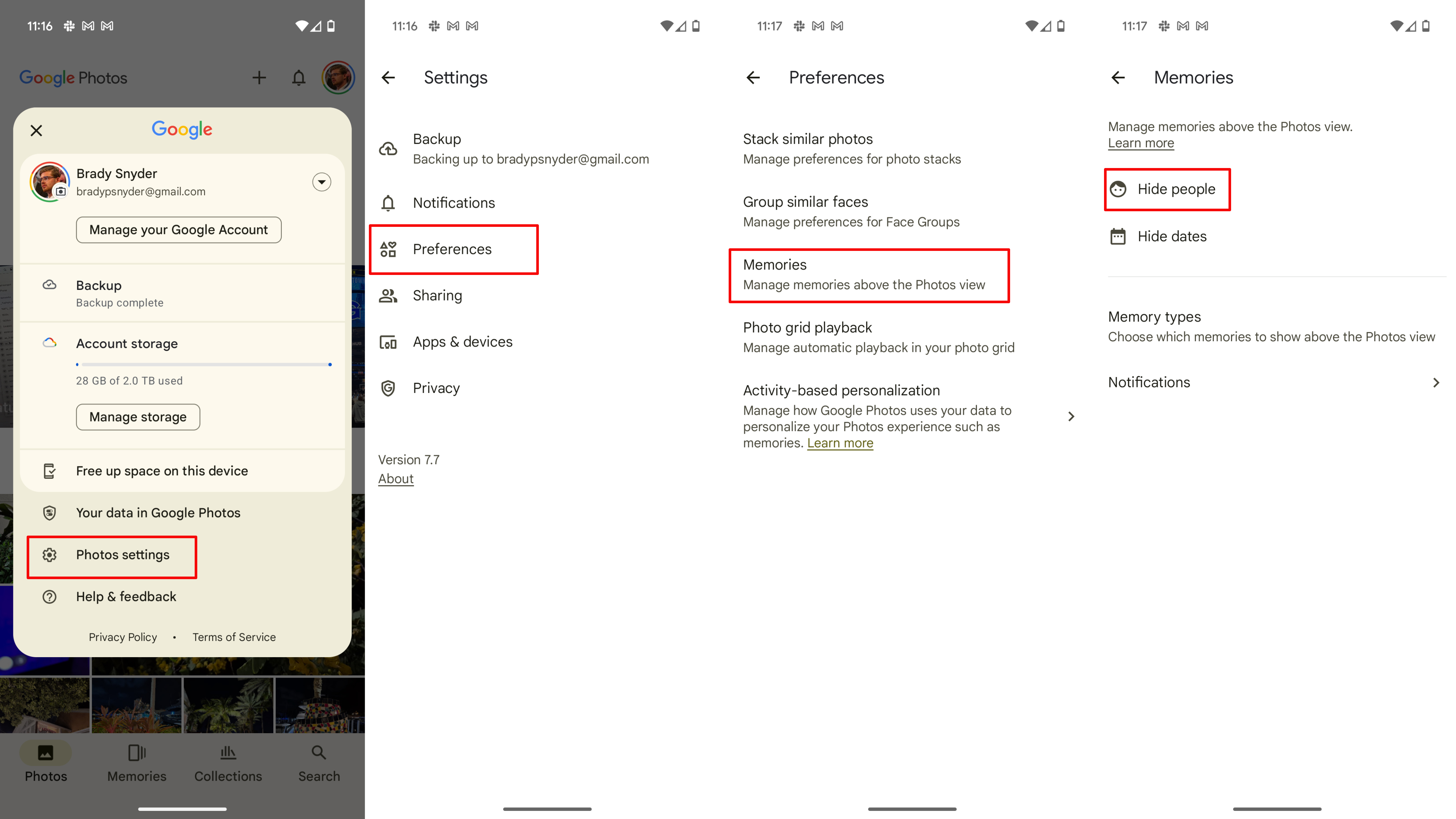 How to remove people and pets from Memories in Google Photos