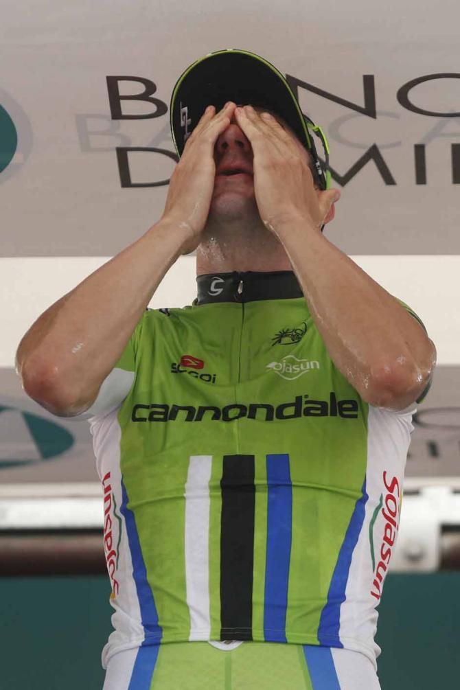Elia Viviani (Cannondale) celebrates in Legnano after winning the Coppa Bernocchi.