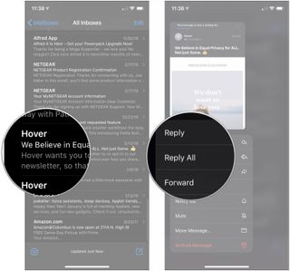 Use Haptic Touch email actions, showing how to long-press email, then tap an action