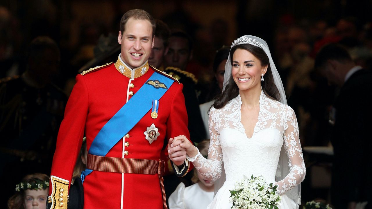 LONDON, ENGLAND - APRIL 29: TRH Prince William, Duke of Cambridge and Catherine, Duchess of Cambridge smile following their marriage at Westminster Abbey on April 29, 2011 in London, England. The marriage of the second in line to the British throne was led by the Archbishop of Canterbury and was attended by 1900 guests, including foreign Royal family members and heads of state. Thousands of well-wishers from around the world have also flocked to London to witness the spectacle and pageantry of the Royal Wedding. (Photo by Chris Jackson/Getty Images)