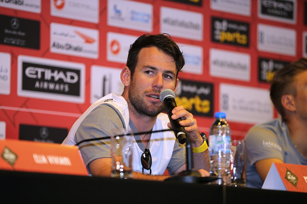 Mark Cavendish (Dimension Data) answers a question during the press conference