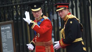 Prince William and Prince Harry arrives at Westminster Abbey for William's wedding to Kate Middleton