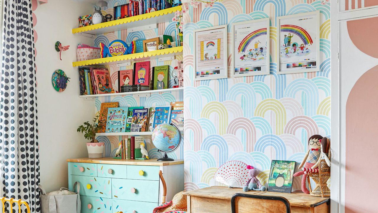 Childrens room with toys on display and stored on shelves and boxes