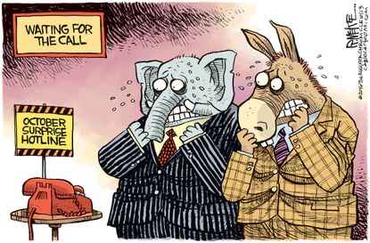 Political cartoon U.S. 2016 election October surprise