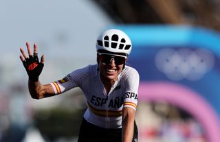 PARIS FRANCE AUGUST 04 Margarita Victoria Garcia of Team Spain crosses the finish line during the Womens Road Race on day nine of the Olympic Games Paris 2024 at Trocadero on August 04 2024 in Paris France Photo by Tim de WaeleGetty Images