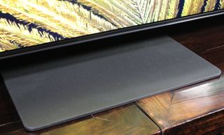 A close up of the Samsung QN95A TV's stand.