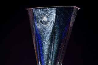 A close-up of the Europa League trophy