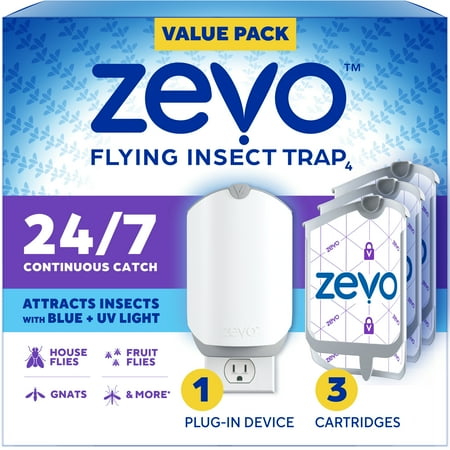 Zevo Flying Insect Trap Full Size - 1 Plug in Device &amp;amp; 3 Refill Cartridges