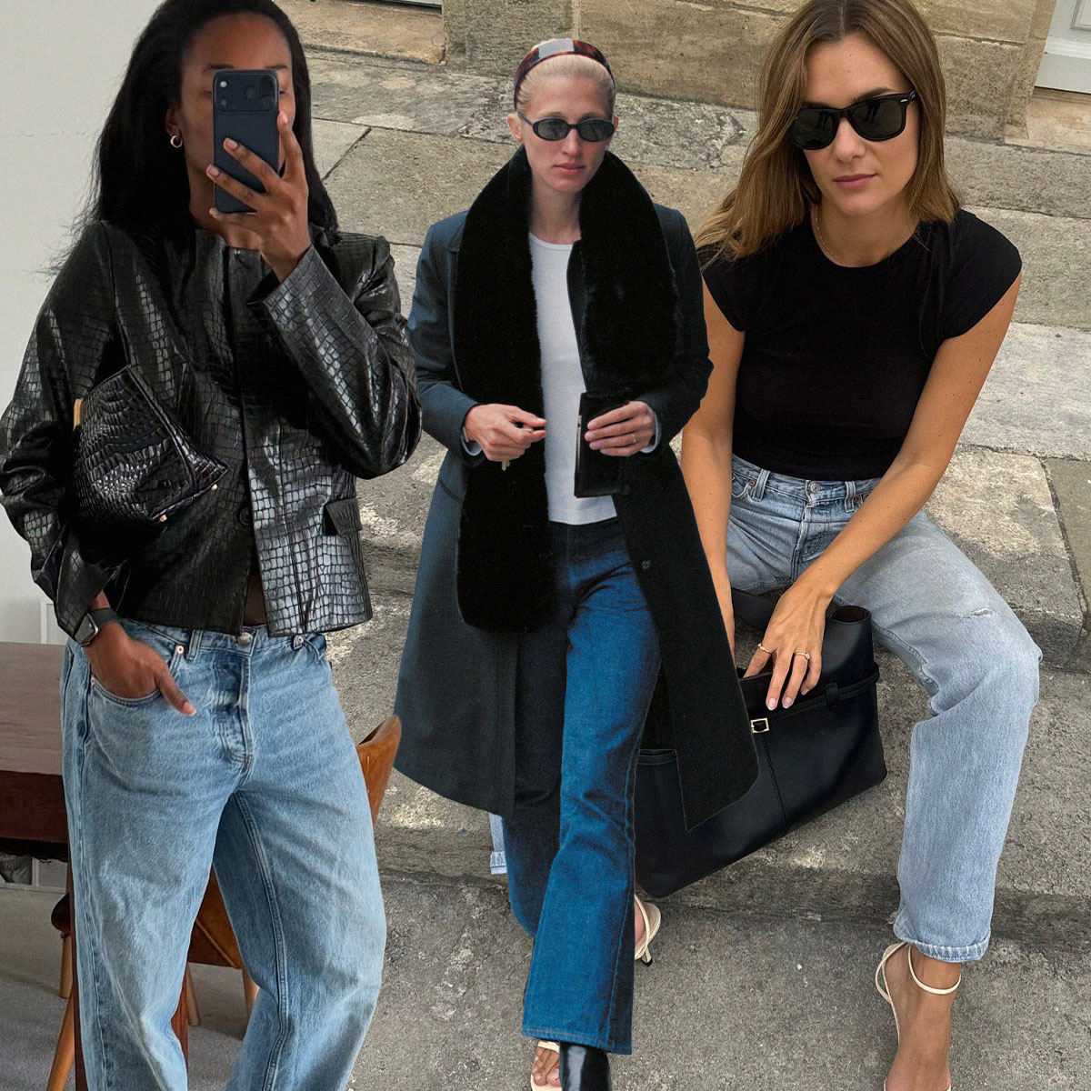 Collage of stylish women wearing jeans