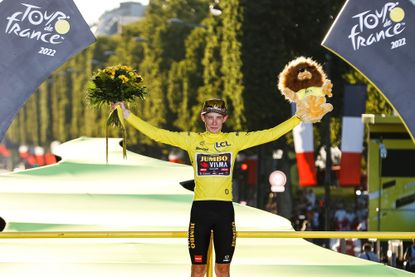 Jonas Vingegaard on the podium of the 2022 Tour de France