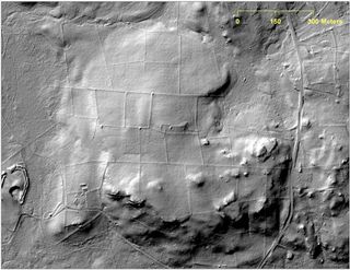 In a LiDAR image of the long-lost farmstead in Preston, Conn., reveals features such as building foundations, stone walls and an old road.