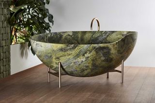 a bold green marble bath