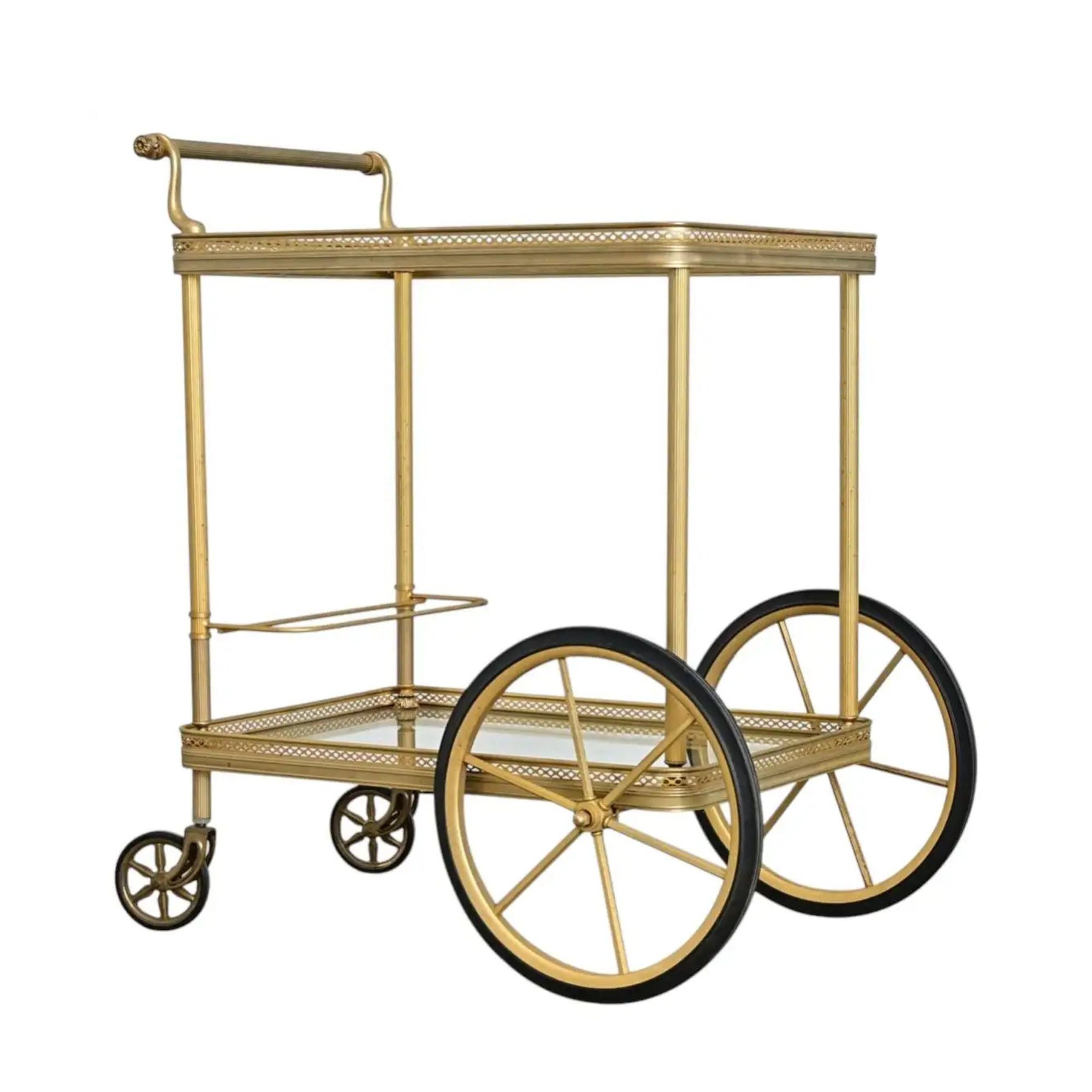 Vintage French Brass and Glass Bar Cart, Neoclassical Style, 1960, 1st Dibs