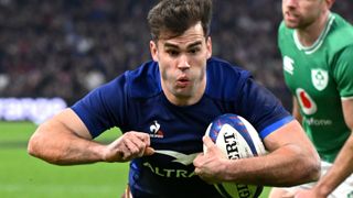 Damian Penaud of France scores a diving try ahead of the France vs Italy Six Nations 2024 live stream