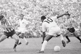 Pele in action for Santos against Guadalajara in 1970.