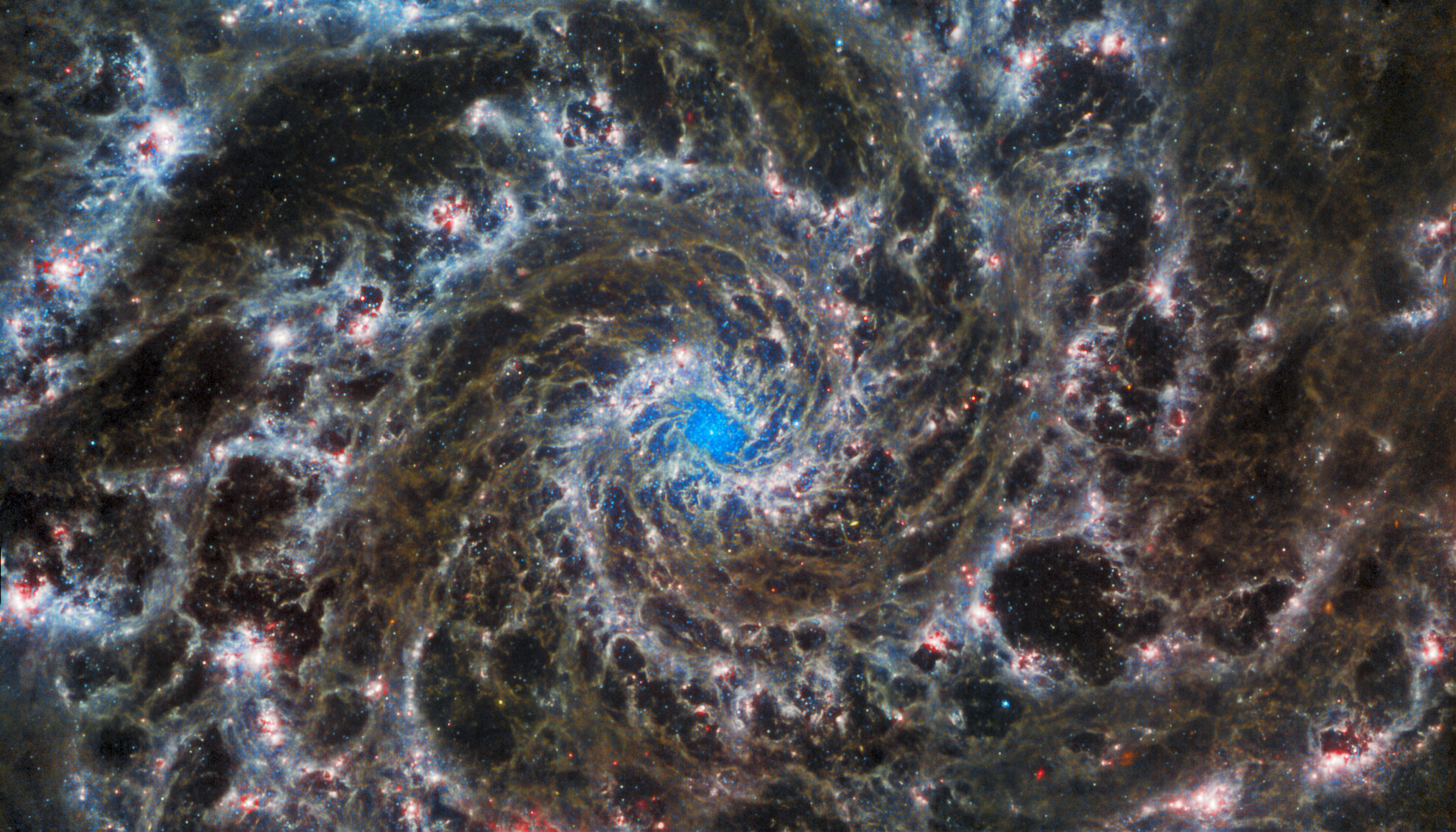 The spiral galaxy M74 imaged by the NASA/ESA JWST.
