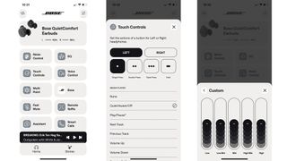 Bose QuietComfort Earbuds wireless earbuds app shown on three smartphone screens