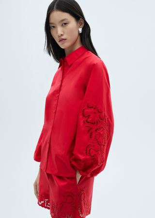 Cotton Blouse With Openwork Detail - Women | Mango United Kingdom