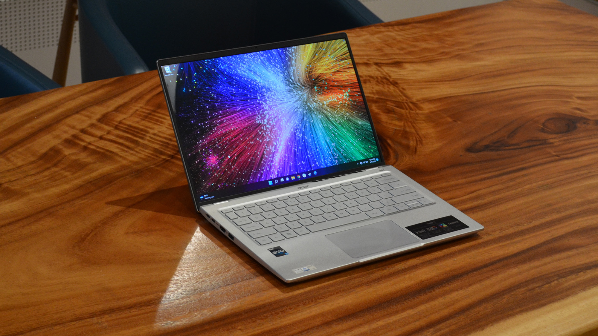 An Acer Swift 3 (2022) on a wooden table