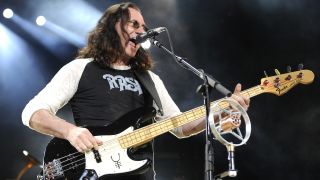 Geddy Lee of Rush performs part of the bands' Time Machine Tour at Sleep Train Pavilion on June 26, 2011 in Concord, California.
