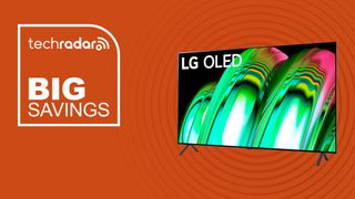 LG A2 OLED TV on an orange background