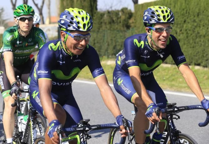 Nairo Quintana chats with his Movistar teammate Jonathan Castroviejo