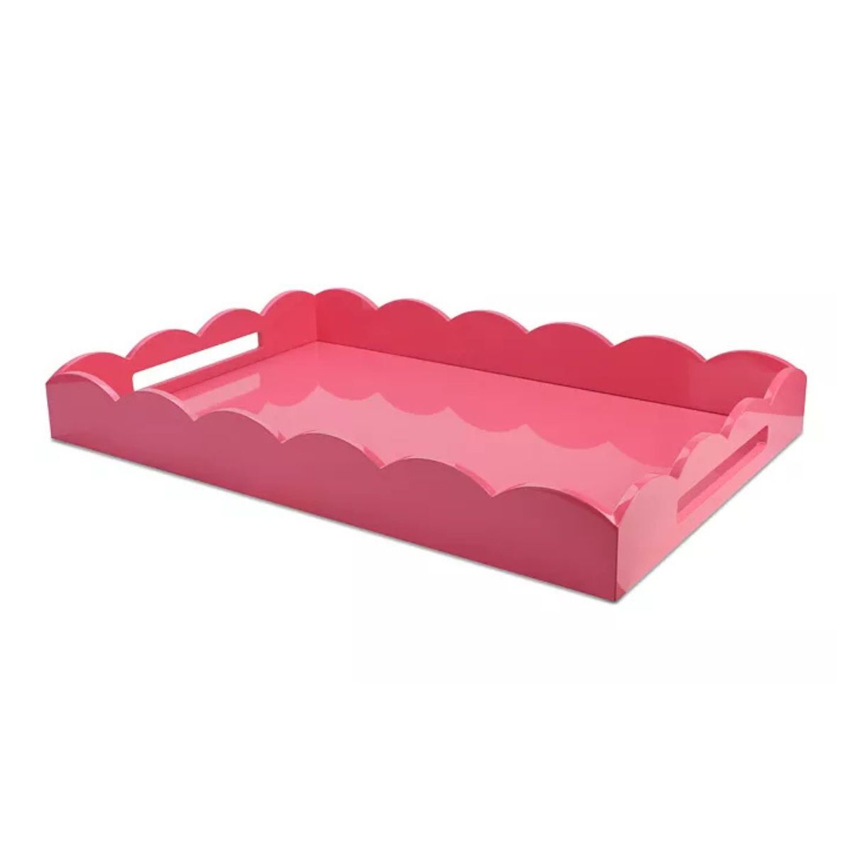 A pink scalloped edge lacquer tray 