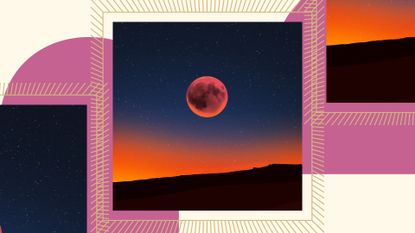 september 2022 full moon feature a full moon over a sunset on a pink and yellow boho background